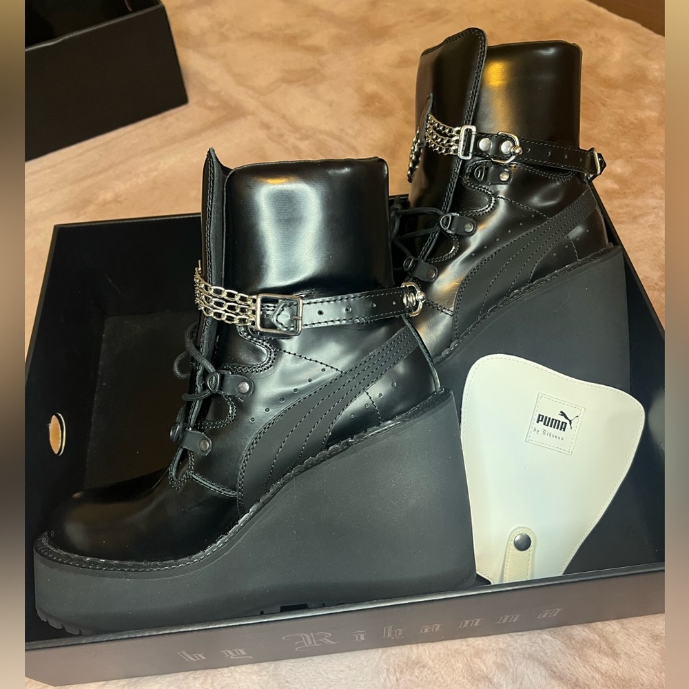 Fenty Puma Black Platform Wedge Boots